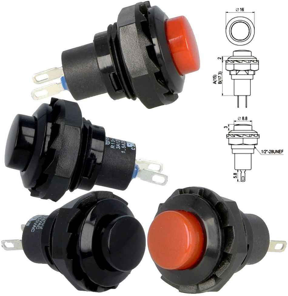 Pulsadores de panel de 15x16mm